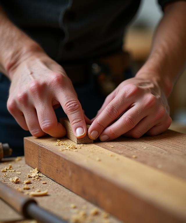 Le mani di un artigiano che lavora il legno per una cucina su misura