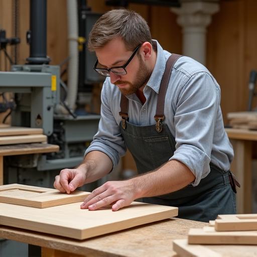 Falegname al lavoro sulla costruzione di un mobile per cucina