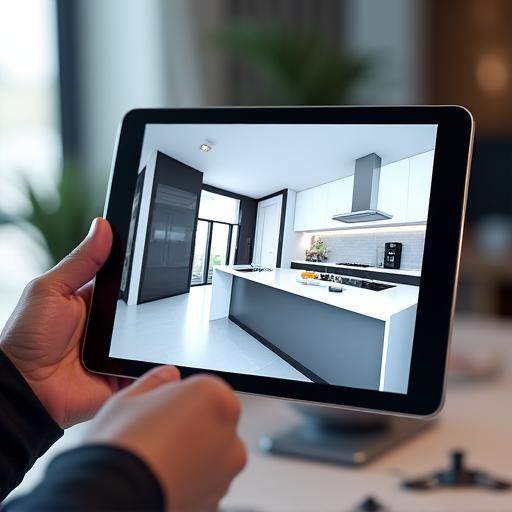 Render 3D di un progetto di cucina moderna
